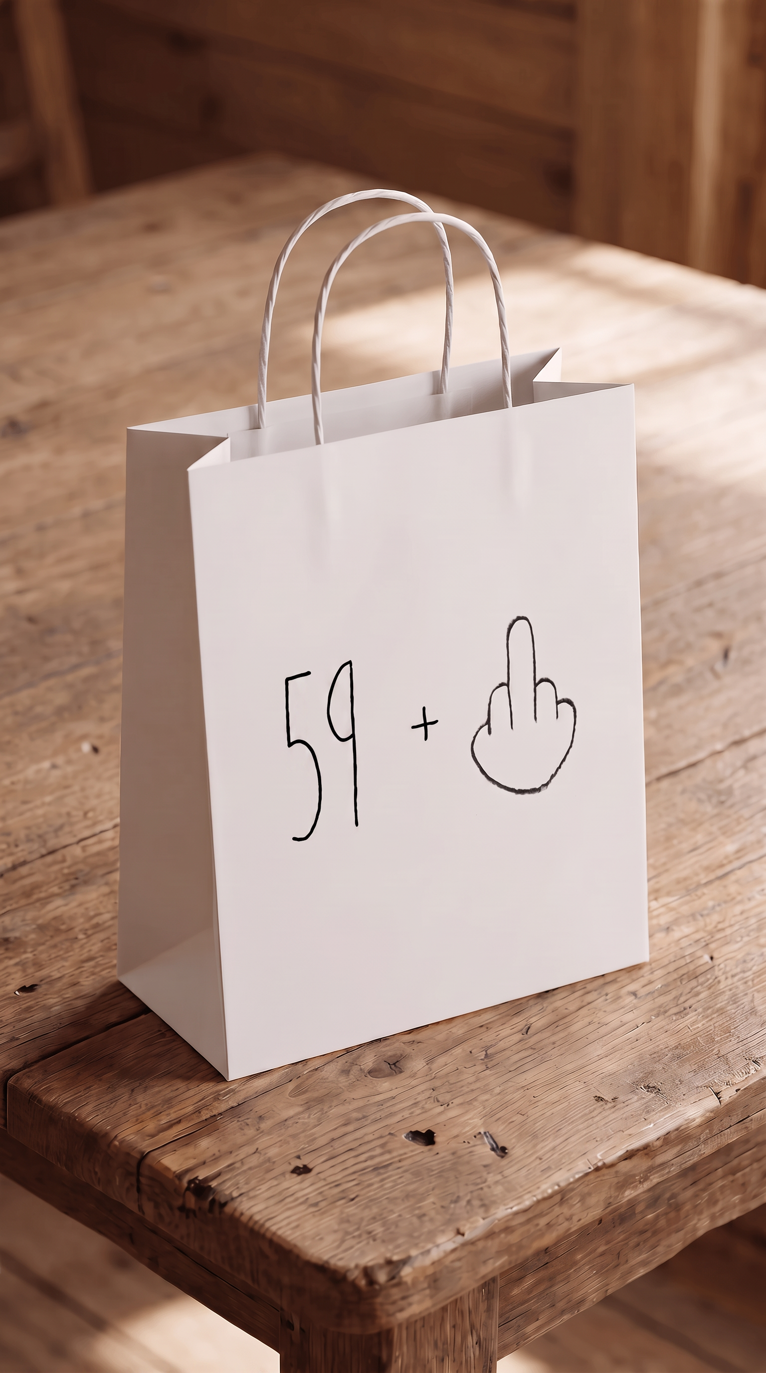 Geschenktüte „59+ Mittelfinger“ – Lustige Geschenkverpackung zum 60. Geburtstag